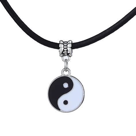 Vintage Stainless Steel Yin Ying Yang Pendant Necklace Black White