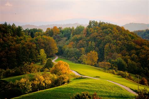 Autumn Road Trees Hills Landscape Wallpapers Hd Desktop And