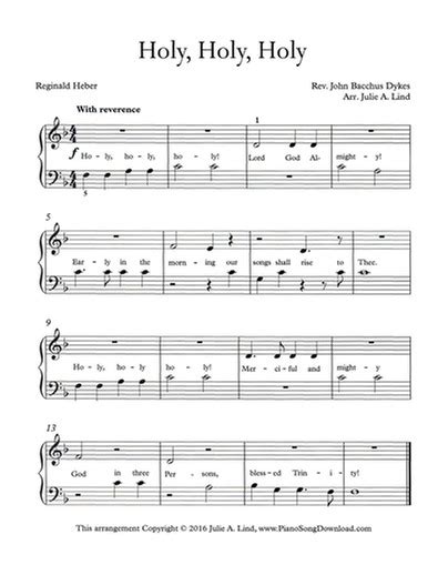 Share, download and print free sheet music for easy piano with the world's largest community of sheet music creators, composers, performers, music teachers, students, beginners, artists and other musicians with over 1,000,000 sheet digital music to play, practice, learn and enjoy. Holy Holy Holy, free easy hymn piano arrangement with lyrics