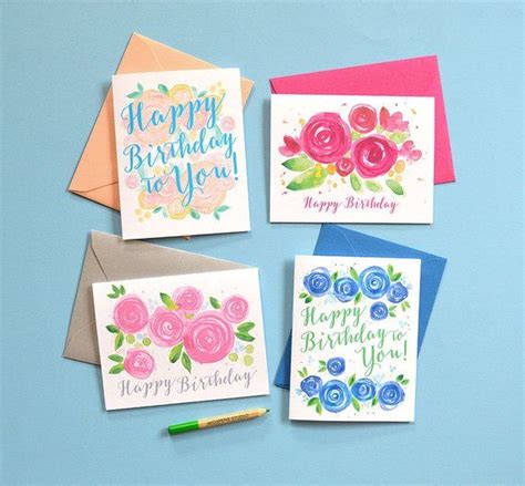 Floral Watercolor Birthday Card Set Happy Birthday Cards Assorted