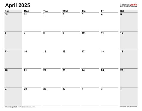 April 2025 Calendar Templates For Word Excel And Pdf