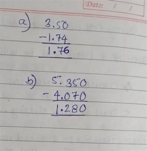 subtract (a)3.50 -1.74 (b) 5.350 - 407 - Brainly.in