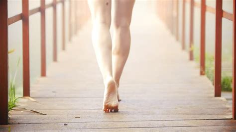 Naked Woman S Legs Walking On Bridge Stock Footage Video Royalty