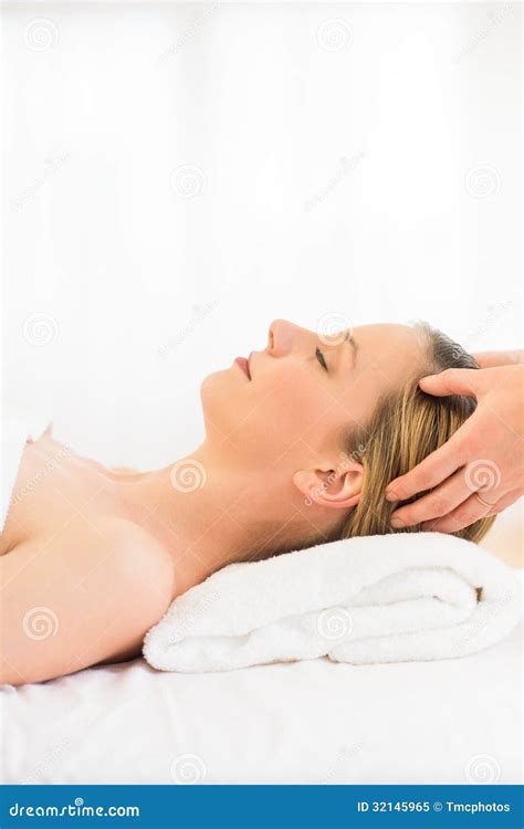 Relaxed Woman Receiving Head Massage At Health Spa Stock Image Image Of Healthy Copy 32145965