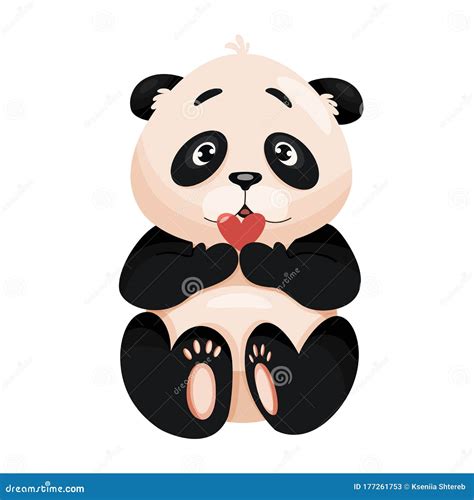Vector Bear Panda Holding Heart Isolated On White Background Stock