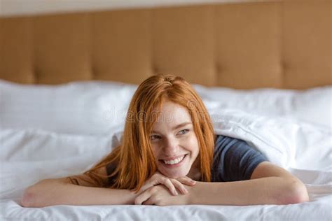 Smiling Redhead Woman Lying In The Bed Stock Photo Image Of Healthy
