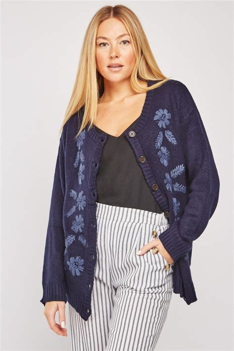 Flower Embroidered Knit Cardigan Just 7