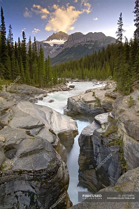 River Flowing In Rocks Of Mistaya Canyon Banff National Park Alberta