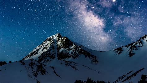 Mountains Night Starry Sky Milky Way Snow 4k Hd Wallpaper
