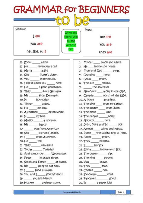 Download Verb To Be Worksheets For A1 Student