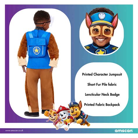 Paw Patrol Deluxe Chase Costume Age 3 4 Years 1 Pc Amscan