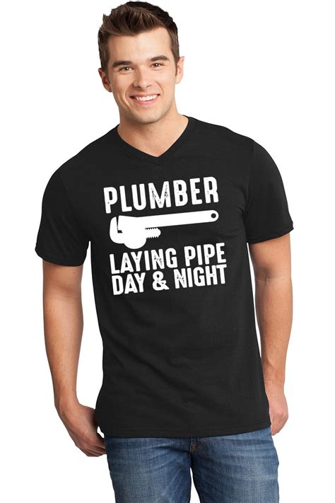 Mens Plumber Laying Pipe Day And Night V Neck Tee Work Husband Dad Ebay
