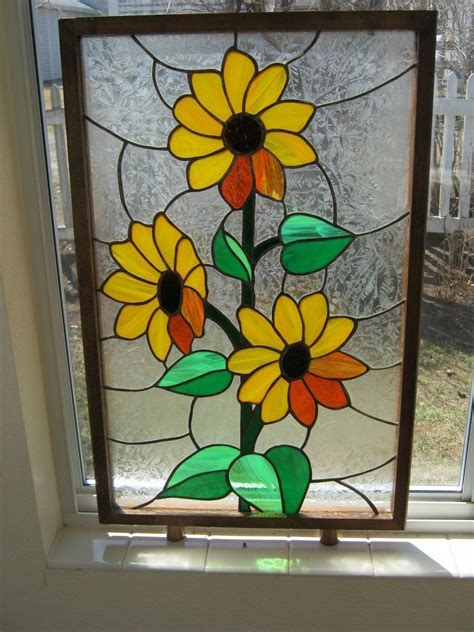 Personalize with your own color! Vintage Framed Sunflower Stained Glass Panel 25 6/16" x 16 6/16" | Stained glass flowers ...