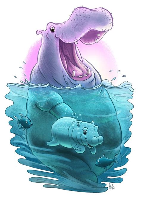Third Illustration In My Animals Series Hippo Drawing Baby Hippo