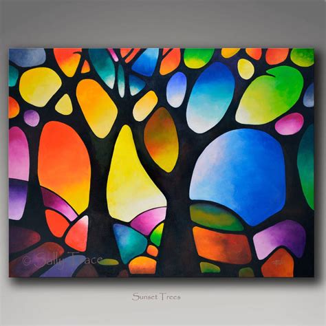 Sunset Trees Modern Art Original Painting Commission Sally Trace