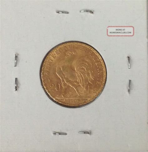 1905 France 20 Francs Rooster 6 45 G 900 Fine Gold Coin