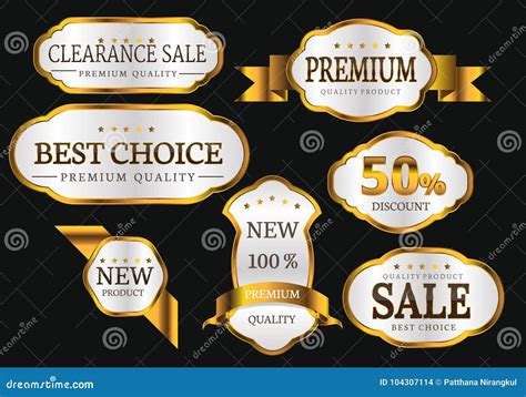 Premium Quality Collection Golden Labels Design Set Luxury Vector Stock
