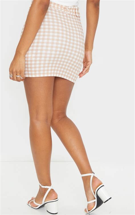Stone Gingham Belted Mini Skirt Skirts Prettylittlething