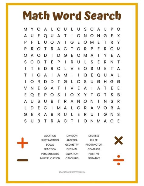 A Free Math Word Search Printable With 18 Math Terms To Find Including
