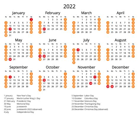 2022 Calendar In Usa — All Holidays And Celebrations