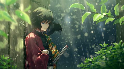 Search, discover and share your favorite demon slayer gifs. Demon Slayer Giyuu Tomioka Standing On Rain Around Plants ...