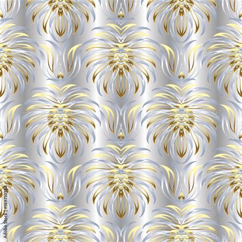 Silver Floral Vector Seamless Pattern Modern Drapery 3d Background