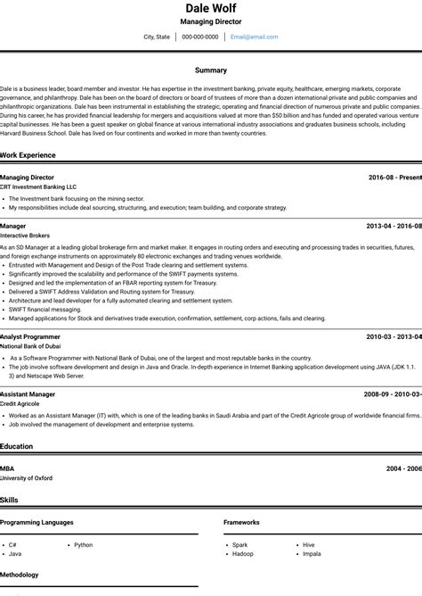 But remember, for any successful application you must customize your resume for the job. Investment Banking - Resume Samples and Templates | VisualCV