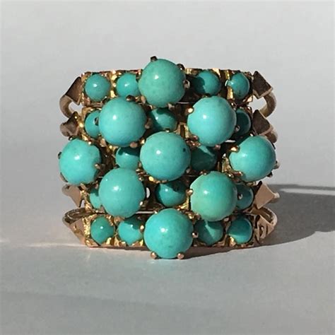 Vintage Turquoise Ring Turquoise Cluster Ring 18K Yellow Gold