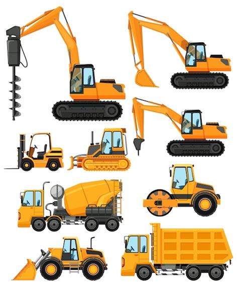 Different Types Of Construction Vehicles Vector Free Download