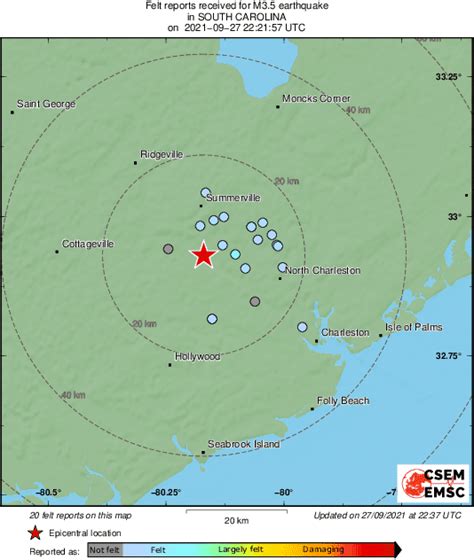 Emsc On Twitter M Earthquake Sismo Strikes Km Nw Of Charleston S Carolina Min