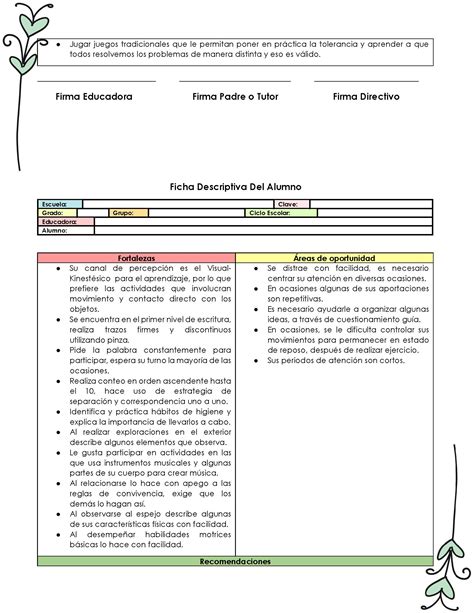 Ejemplo De Ficha Descriptiva Fichas Descriptivas Por Alumno Consejos