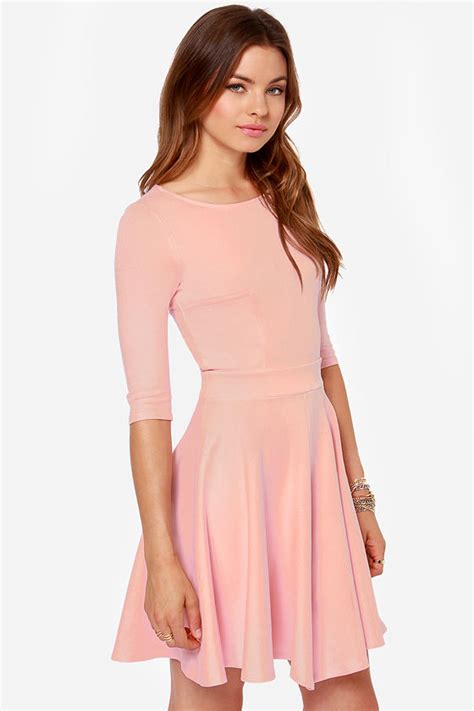Cute Pink Dress Skater Dress Dress With Sleeves 4900 Lulus