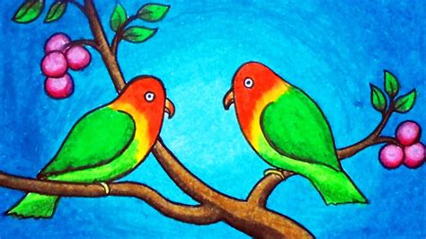 How To Draw Two Lovebirds Scenery Step By Step Easy Love Bird Scenery