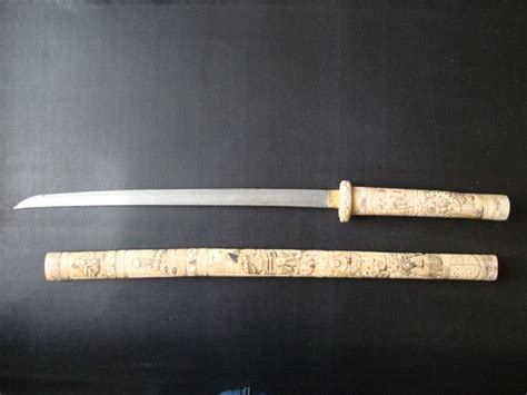 Ceremonial Katana Sword In Bone Scabbard With Bone Handle Japan