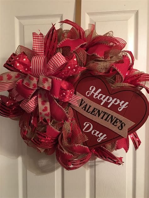 Happy Valentines Day Deco Mesh Wreath With Terri Bow And Ribbon Valentine Wreath Diy Diy