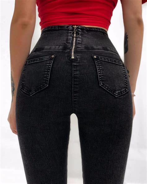 2019 Autumn Winter Black Long Jeans Women Basic Classic High Waist Skinny Pencil Denim Pants