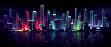 Download Dark Cityscape Buildings Colorful Illustration Wallpaper