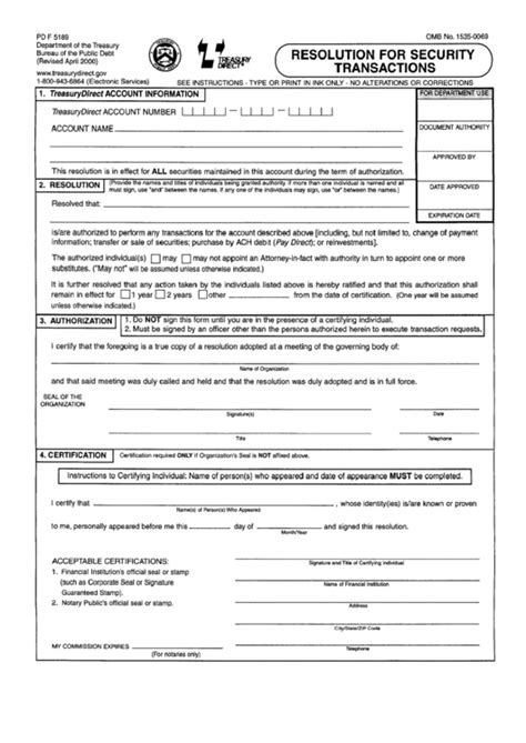 Form Pd F 5189 Resolution For Security Transaction Printable Pdf Download