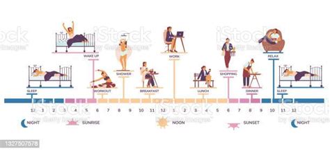 Morning To Night Woman Daily Routine Infographic Vector Illustration