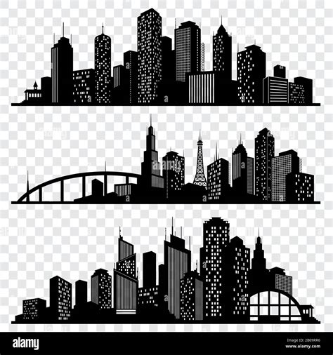 City Building Vector Silhouettes Urban Vector Skylines Set Urban