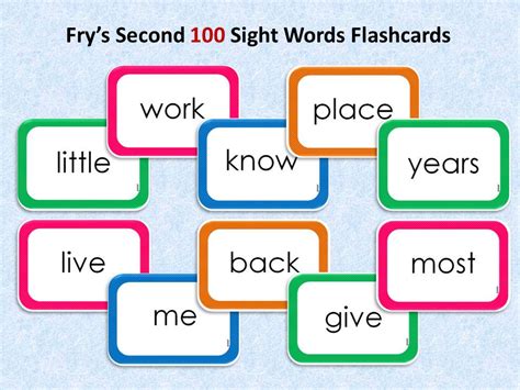 100 Fry Second Hundred Sight Words Flashcards Printable Kids Etsy