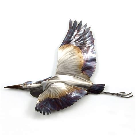Blue Heron Flying Coastal Bird Metal Wall Decor Etsy