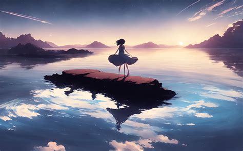 1680x1050 Anime Girl Walking On Water 2023 Ai Art 1680x1050 Resolution