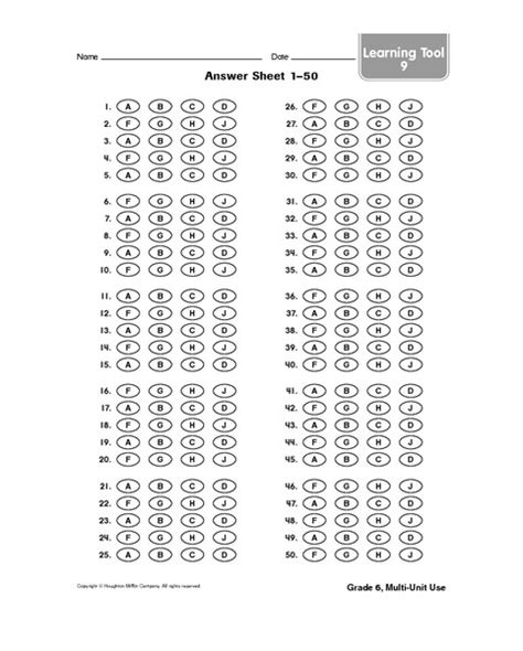 Answering Sheet 1 50 Printables And Template For 5th 8th