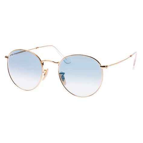 Óculos De Sol Rayban Round Flat Rb3447nl 001 3f 53 Dourado Azul