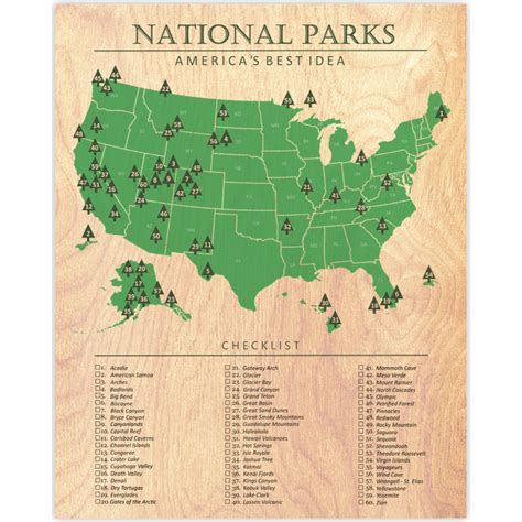 National Parks Map Checklist Wood Print Zacks Map Shop