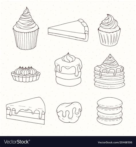 Hand Drawn Vector Pastry Set With Cakes Pies Tarts Muffins And