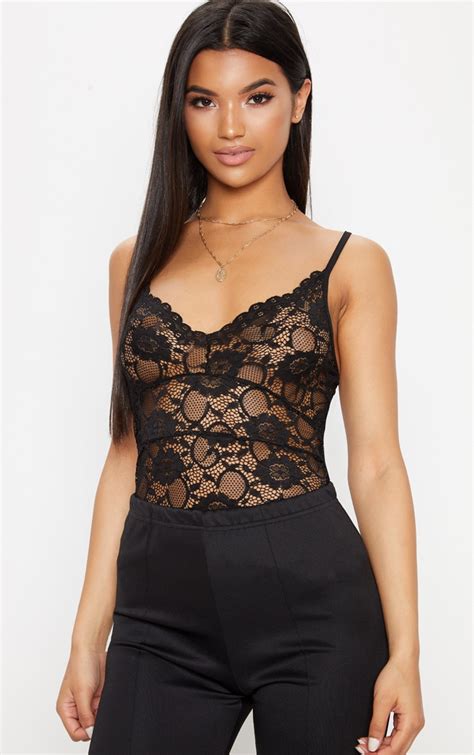 Black Sheer Lace Cami Top Tops Prettylittlething