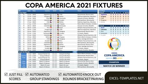 Copa america 2021 schedule, fixtures, matches time. Sport Templates Archives » Excel Templates