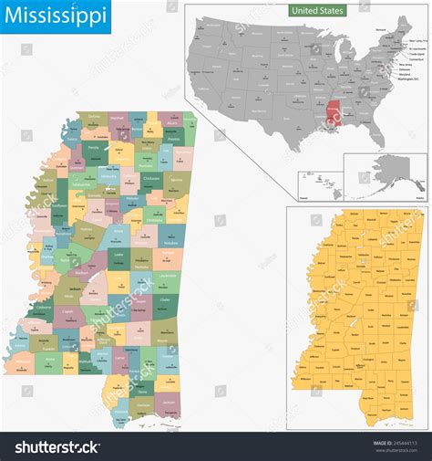 Map Mississippi State Designed Illustration Counties Stock Illustration